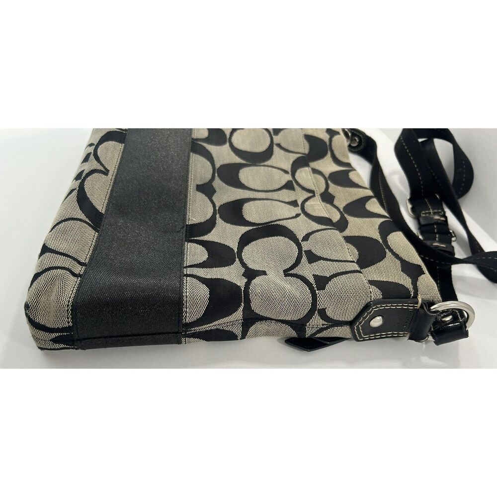COACH Signature Stripe File Bag Crossbody Purse Black Grey Canvas F19220 - Picture 5 of 9